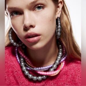 ZARA stunning Statement necklace with beautiful Beads in 3 layered Mesh🔥🔥🔥